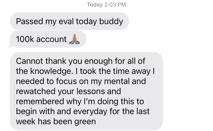 Message: passed an evaluation after taking time away to focus on the mental side, every day green for a week